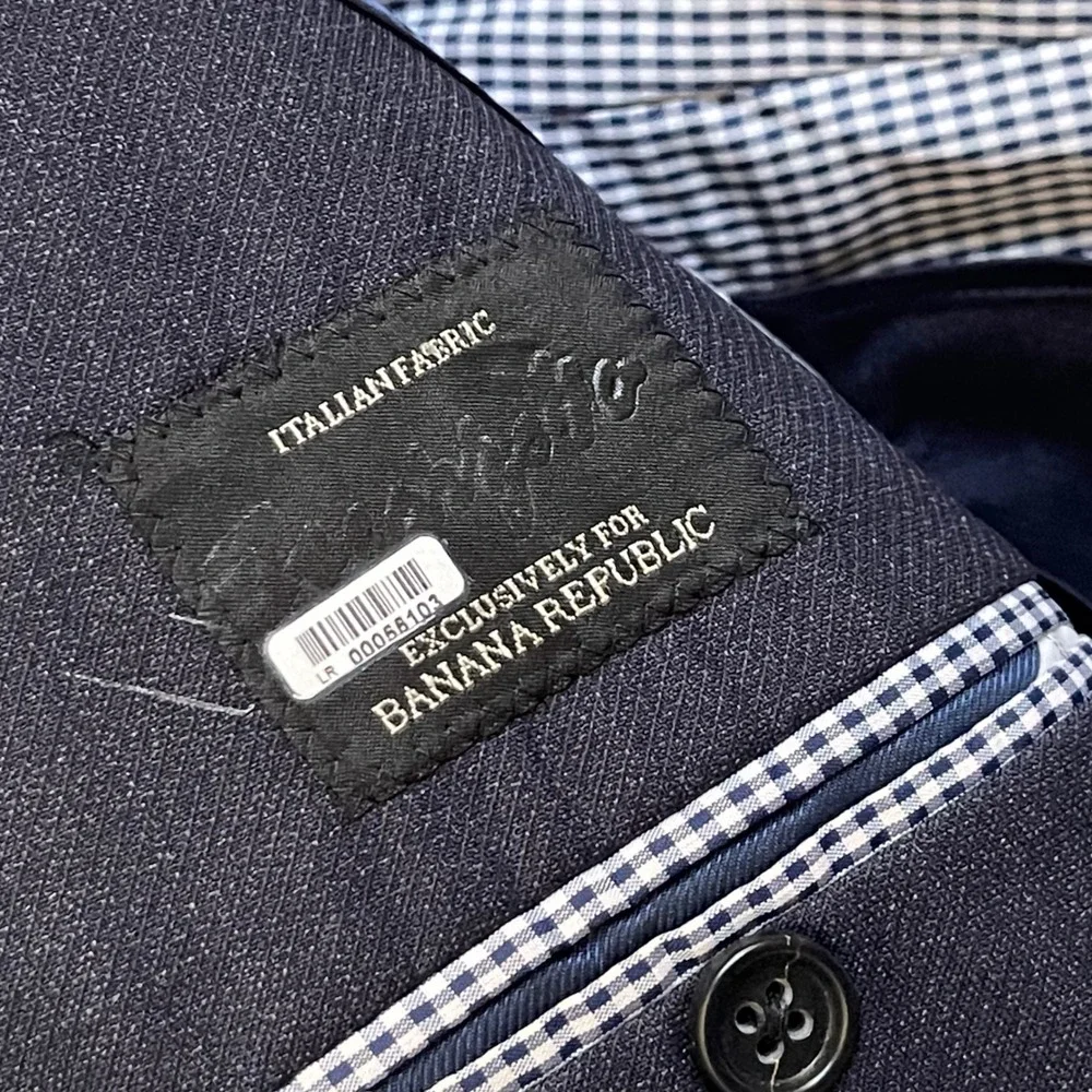 Banana Republic Blazer Mens Wool 42R Navy Blue Modern Slim Fit Italian Fabric